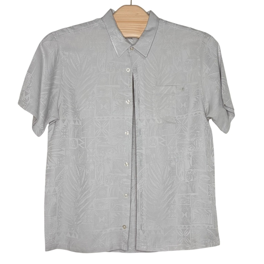 Jack O'Neill Button Down Shirt XL‎ Gray Short Sleeve Jacquard Tropical Print